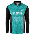 Custom New Zealand Stingray Oztag Button Sweatshirt Tag Rugby Maori Pattern Teal Version