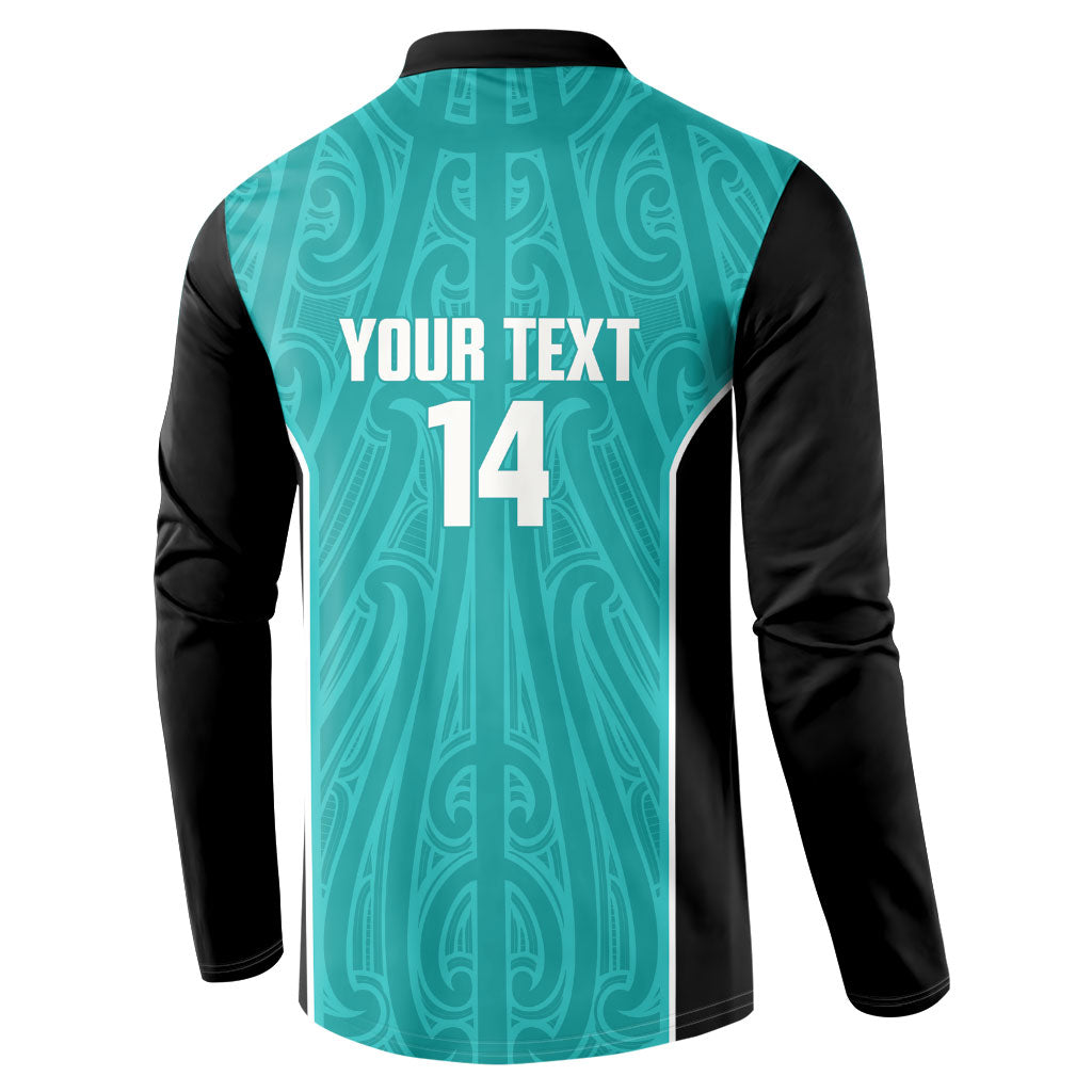 Custom New Zealand Stingray Oztag Button Sweatshirt Tag Rugby Maori Pattern Teal Version