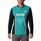 Custom New Zealand Stingray Oztag Button Sweatshirt Tag Rugby Maori Pattern Teal Version