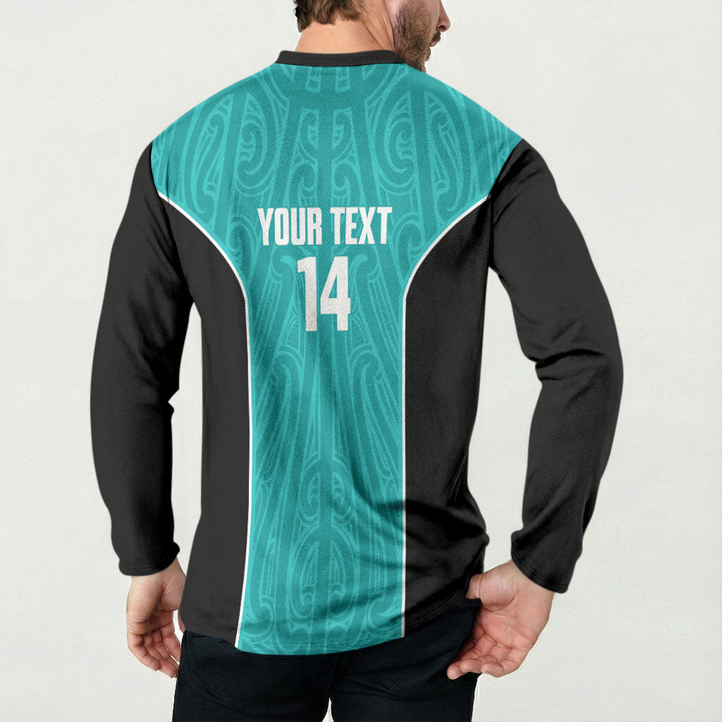 Custom New Zealand Stingray Oztag Button Sweatshirt Tag Rugby Maori Pattern Teal Version