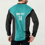 Custom New Zealand Stingray Oztag Button Sweatshirt Tag Rugby Maori Pattern Teal Version