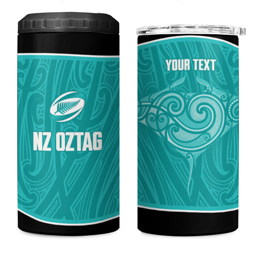 Custom New Zealand Stingray Oztag 4 in 1 Can Cooler Tumbler Tag Rugby Maori Pattern Teal Version