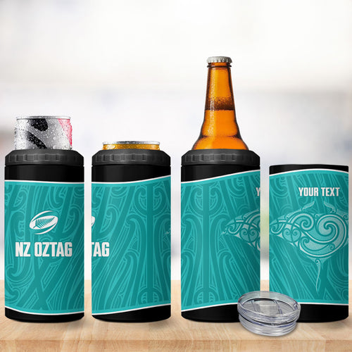 Custom New Zealand Stingray Oztag 4 in 1 Can Cooler Tumbler Tag Rugby Maori Pattern Teal Version
