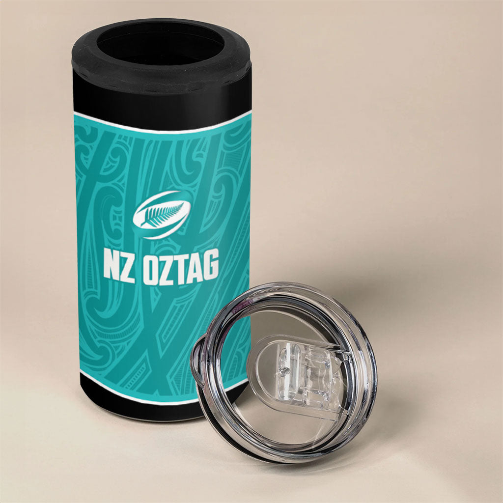 Custom New Zealand Stingray Oztag 4 in 1 Can Cooler Tumbler Tag Rugby Maori Pattern Teal Version