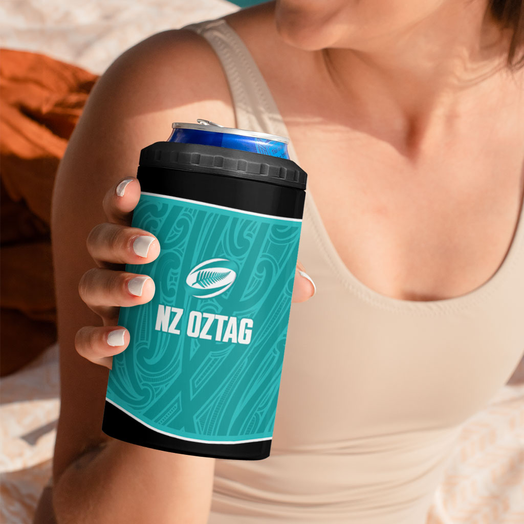 Custom New Zealand Stingray Oztag 4 in 1 Can Cooler Tumbler Tag Rugby Maori Pattern Teal Version