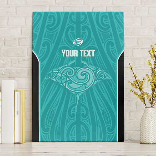 Custom New Zealand Stingray Oztag Canvas Wall Art Tag Rugby Maori Pattern Teal Version