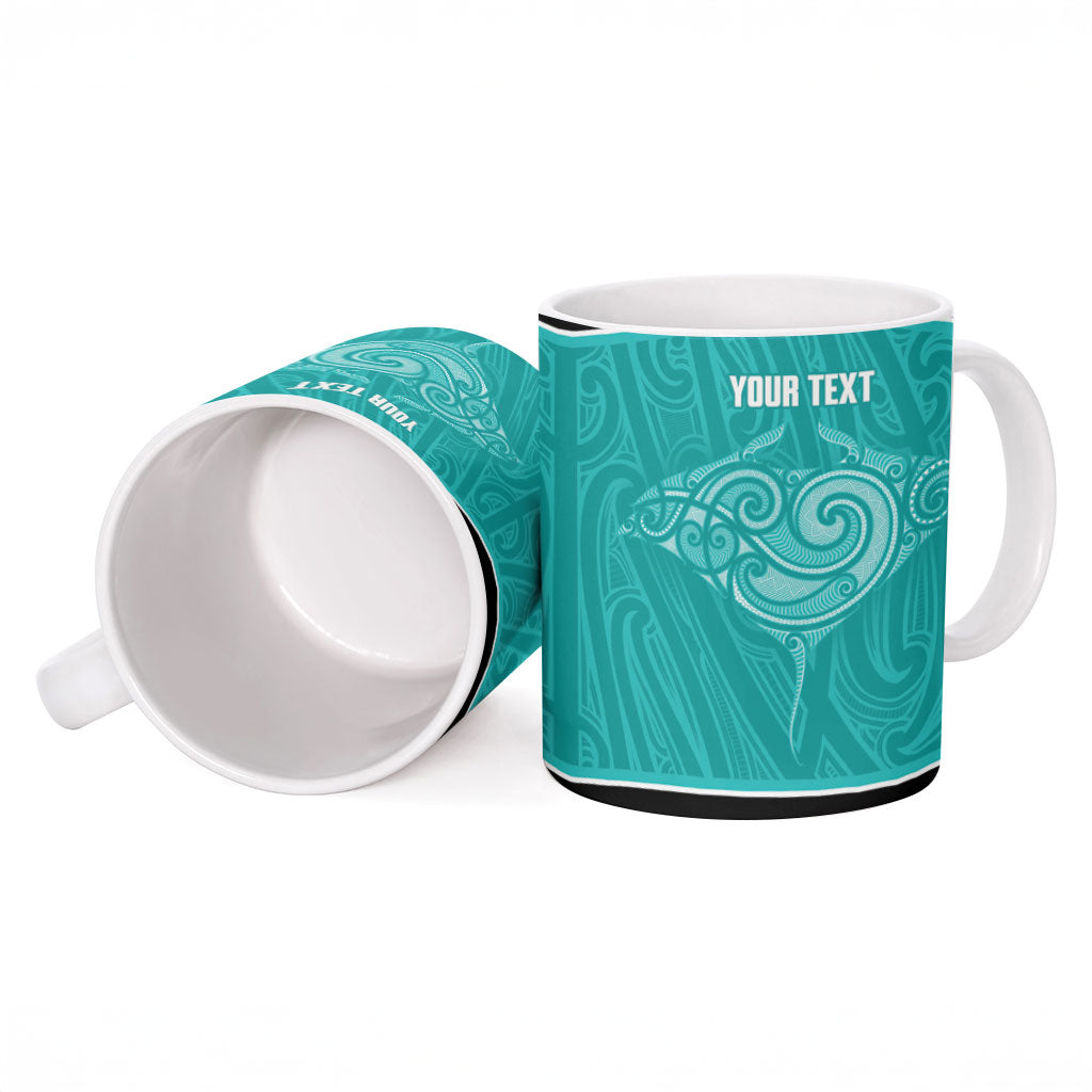 Custom New Zealand Stingray Oztag Ceramic Mug Tag Rugby Maori Pattern Teal Version