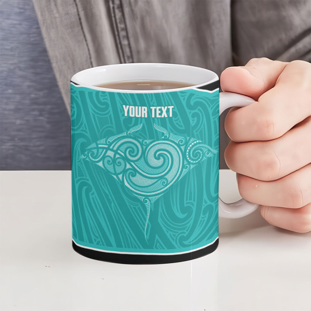 Custom New Zealand Stingray Oztag Ceramic Mug Tag Rugby Maori Pattern Teal Version