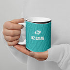Custom New Zealand Stingray Oztag Ceramic Mug Tag Rugby Maori Pattern Teal Version