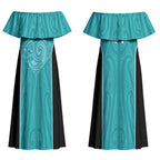 Custom New Zealand Stingray Oztag Couples Matching Off Shoulder Maxi Dress and Long Sleeve Button Shirt Tag Rugby Maori Pattern Teal Version