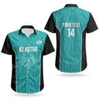 Custom New Zealand Stingray Oztag Couples Matching Off The Shoulder Long Sleeve Dress and Hawaiian Shirt Tag Rugby Maori Pattern Teal Version