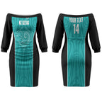 Custom New Zealand Stingray Oztag Couples Matching Off The Shoulder Long Sleeve Dress and Long Sleeve Button Shirt Tag Rugby Maori Pattern Teal Version
