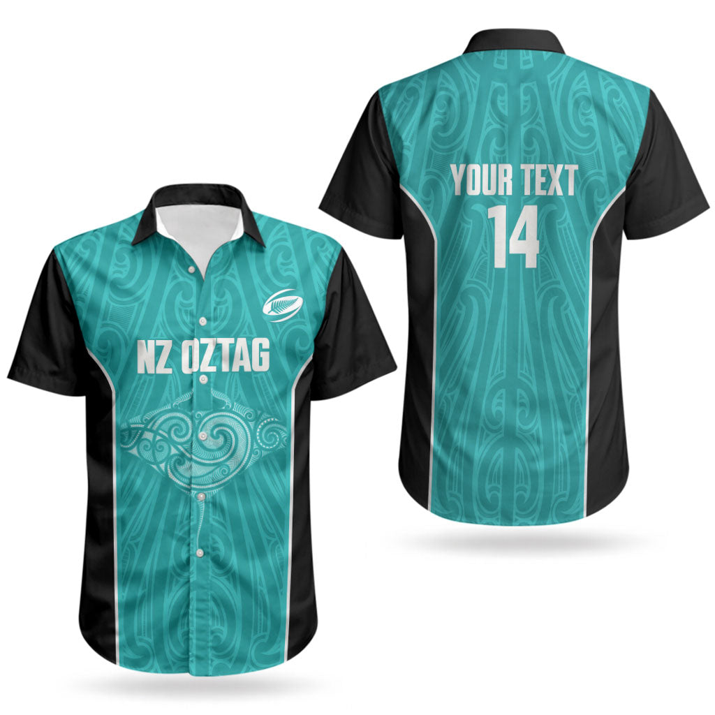 Custom New Zealand Stingray Oztag Couples Matching Puletasi and Hawaiian Shirt Tag Rugby Maori Pattern Teal Version
