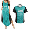 Custom New Zealand Stingray Oztag Couples Matching Summer Maxi Dress and Hawaiian Shirt Tag Rugby Maori Pattern Teal Version