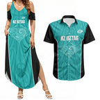 Custom New Zealand Stingray Oztag Couples Matching Summer Maxi Dress and Hawaiian Shirt Tag Rugby Maori Pattern Teal Version