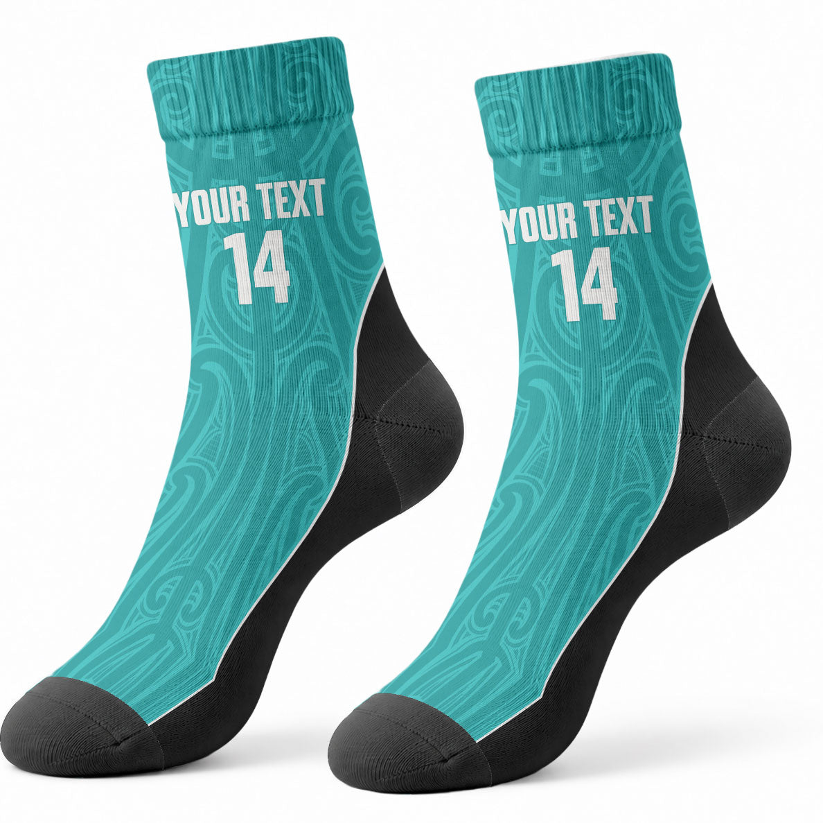 Custom New Zealand Stingray Oztag Crew Socks Tag Rugby Maori Pattern Teal Version