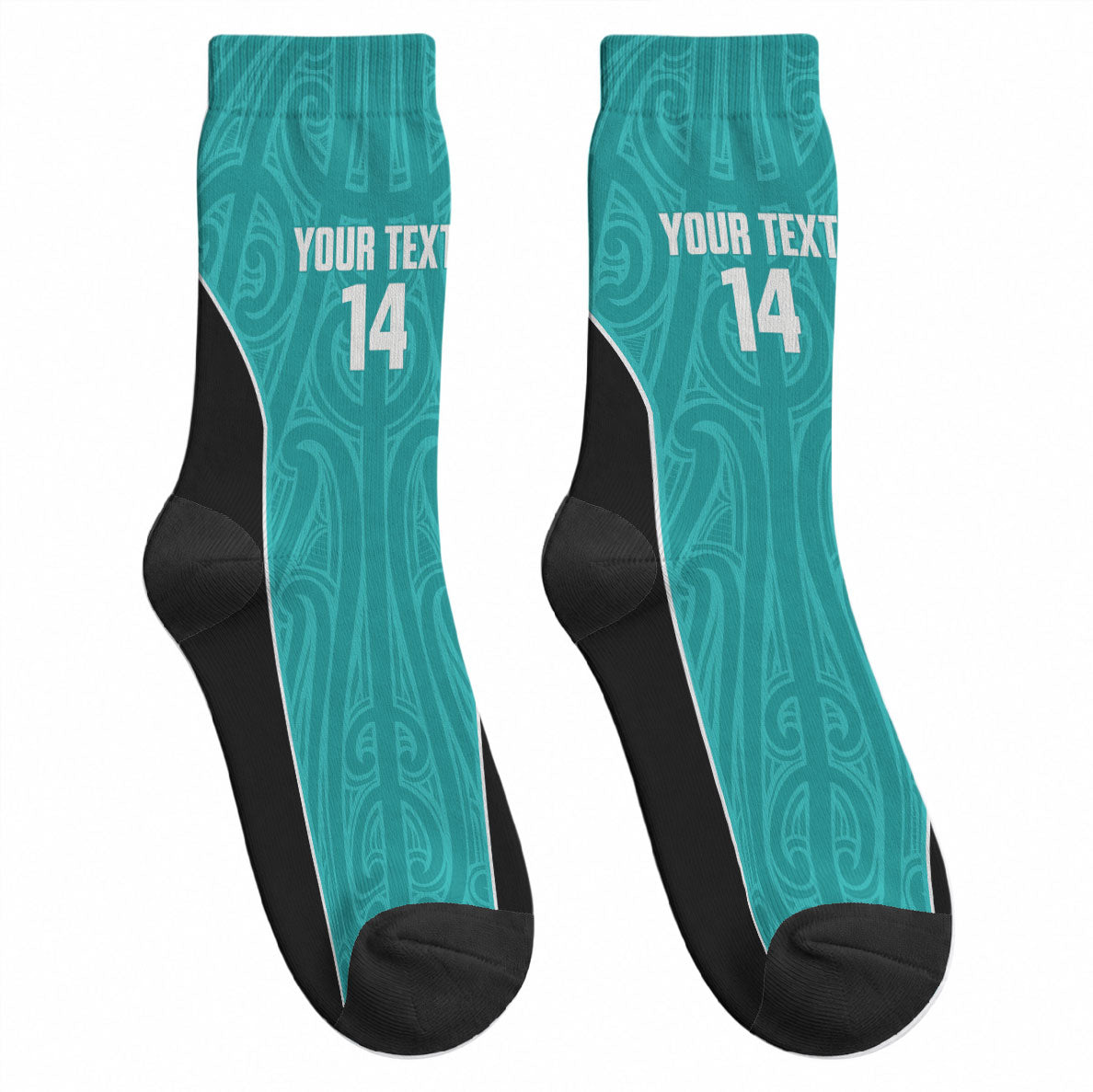 Custom New Zealand Stingray Oztag Crew Socks Tag Rugby Maori Pattern Teal Version