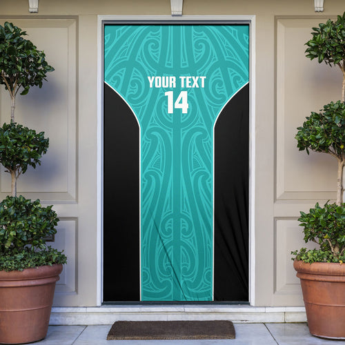 Custom New Zealand Stingray Oztag Door Cover Tag Rugby Maori Pattern Teal Version