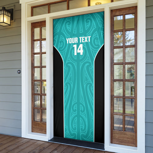 Custom New Zealand Stingray Oztag Door Cover Tag Rugby Maori Pattern Teal Version