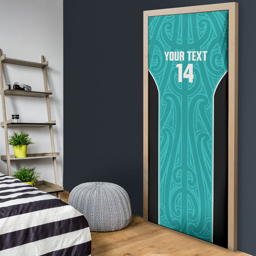 Custom New Zealand Stingray Oztag Door Cover Tag Rugby Maori Pattern Teal Version