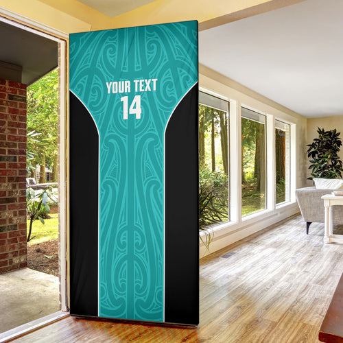 Custom New Zealand Stingray Oztag Door Cover Tag Rugby Maori Pattern Teal Version