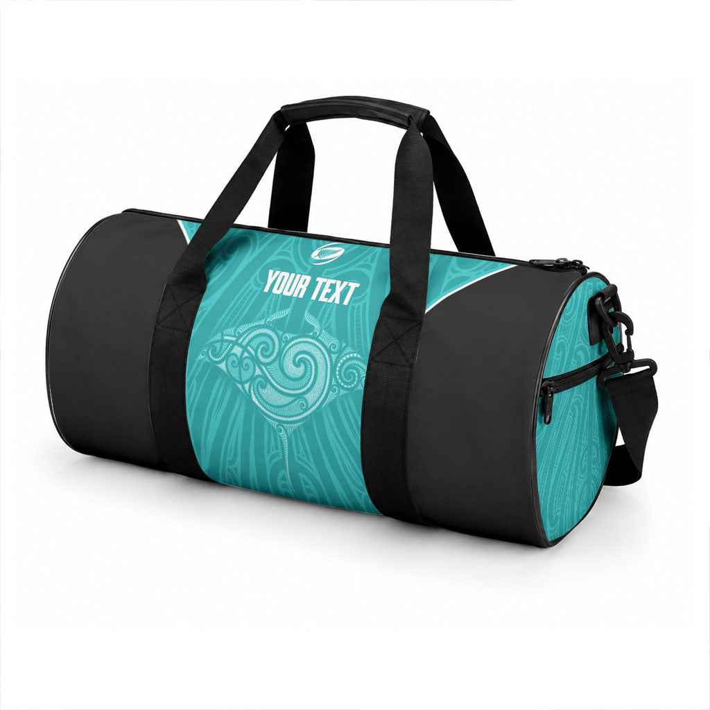 Custom New Zealand Stingray Oztag Duffle Bag Tag Rugby Maori Pattern Teal Version