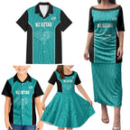 Custom New Zealand Stingray Oztag Family Matching Puletasi and Hawaiian Shirt Tag Rugby Maori Pattern Teal Version