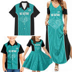 Custom New Zealand Stingray Oztag Family Matching Summer Maxi Dress and Hawaiian Shirt Tag Rugby Maori Pattern Teal Version