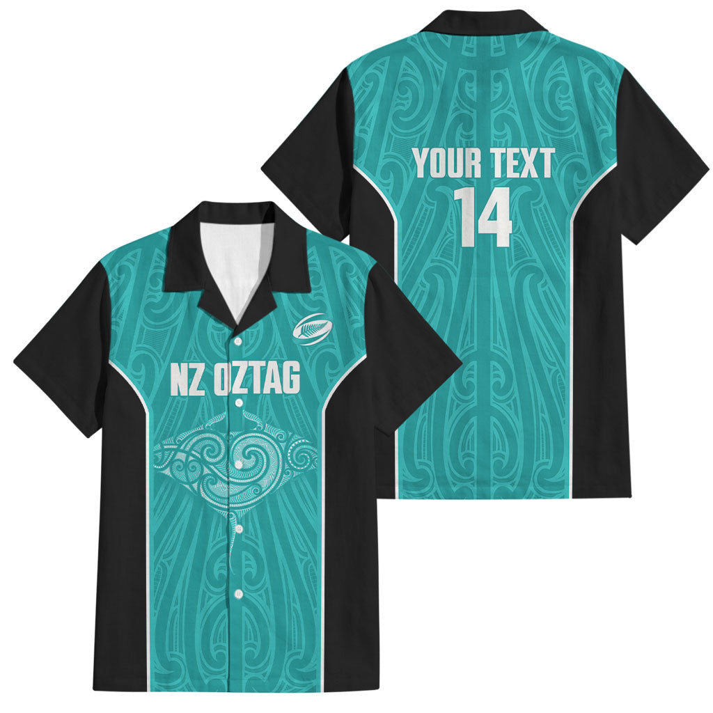 Custom New Zealand Stingray Oztag Family Matching Summer Maxi Dress and Hawaiian Shirt Tag Rugby Maori Pattern Teal Version