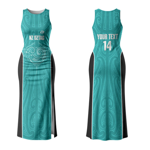 Custom New Zealand Stingray Oztag Family Matching Tank Maxi Dress and Hawaiian Shirt Tag Rugby Maori Pattern Teal Version