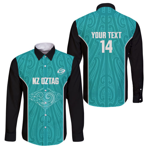 Custom New Zealand Stingray Oztag Family Matching Tank Maxi Dress and Hawaiian Shirt Tag Rugby Maori Pattern Teal Version