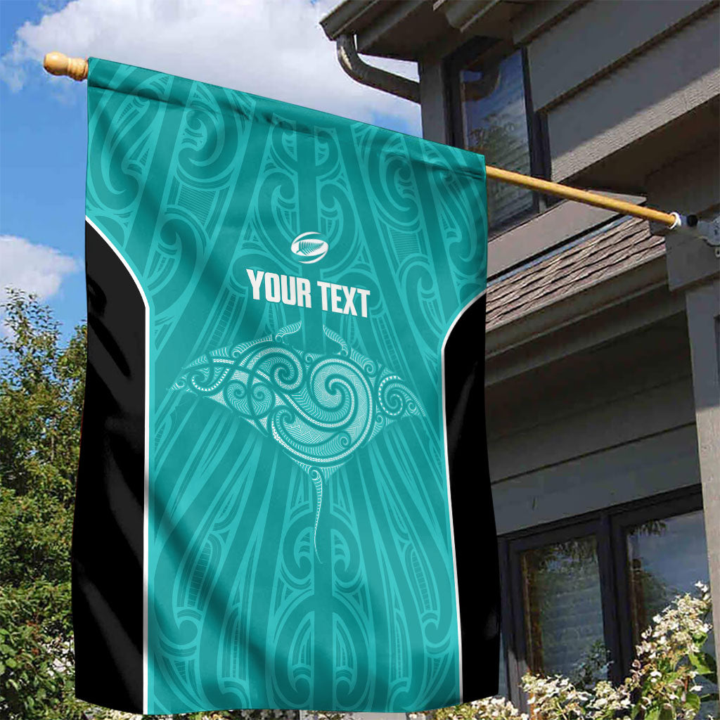 Custom New Zealand Stingray Oztag Garden Flag Tag Rugby Maori Pattern Teal Version