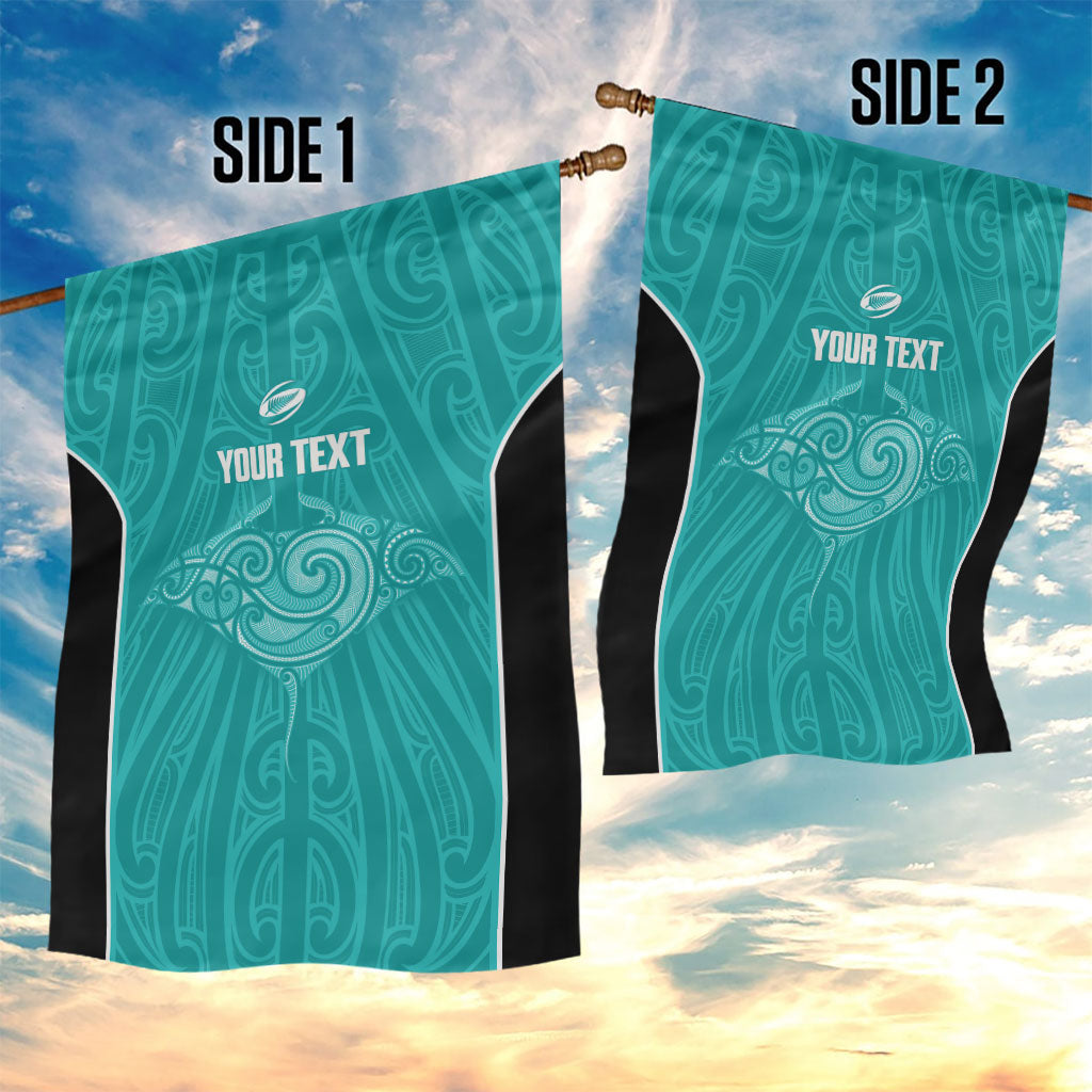 Custom New Zealand Stingray Oztag Garden Flag Tag Rugby Maori Pattern Teal Version
