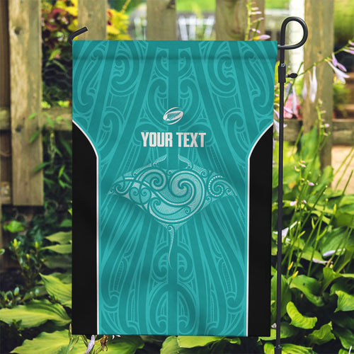 Custom New Zealand Stingray Oztag Garden Flag Tag Rugby Maori Pattern Teal Version