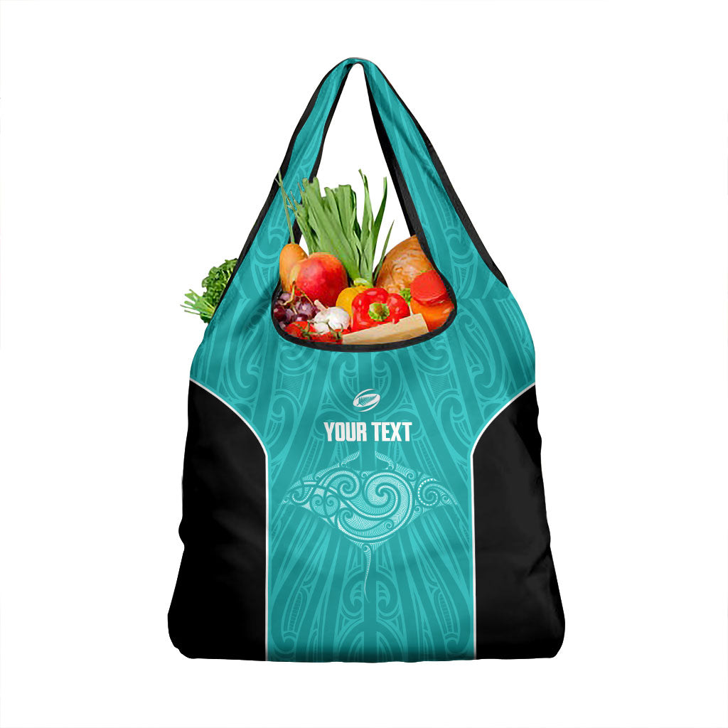 Custom New Zealand Stingray Oztag Grocery Bag Tag Rugby Maori Pattern Teal Version
