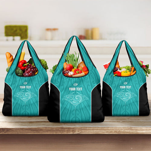 Custom New Zealand Stingray Oztag Grocery Bag Tag Rugby Maori Pattern Teal Version