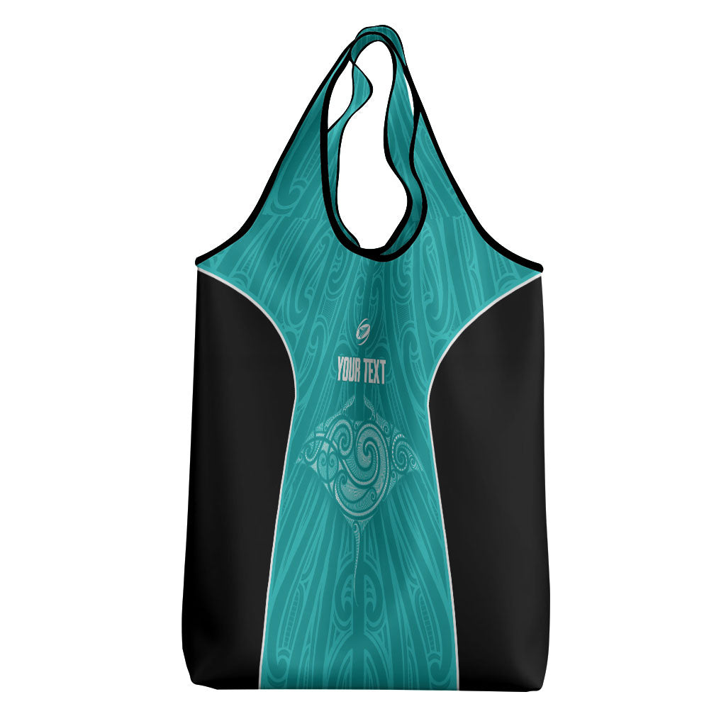 Custom New Zealand Stingray Oztag Grocery Bag Tag Rugby Maori Pattern Teal Version