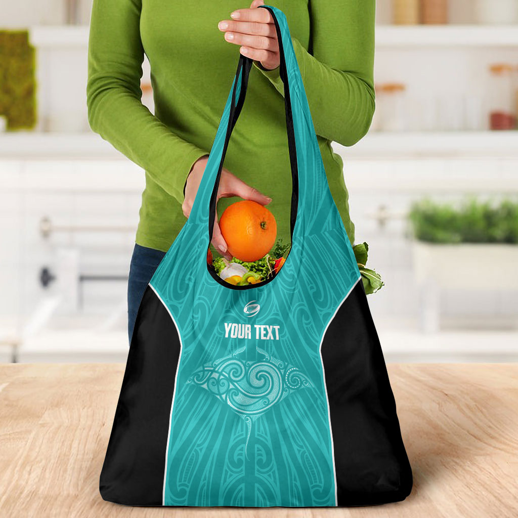 Custom New Zealand Stingray Oztag Grocery Bag Tag Rugby Maori Pattern Teal Version