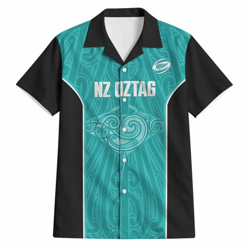 Custom New Zealand Stingray Oztag Hawaiian Shirt Tag Rugby Maori Pattern Teal Version
