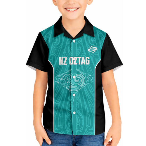 Custom New Zealand Stingray Oztag Hawaiian Shirt Tag Rugby Maori Pattern Teal Version
