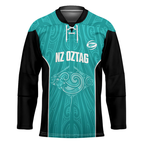 Custom New Zealand Stingray Oztag Hockey Jersey Tag Rugby Maori Pattern Teal Version