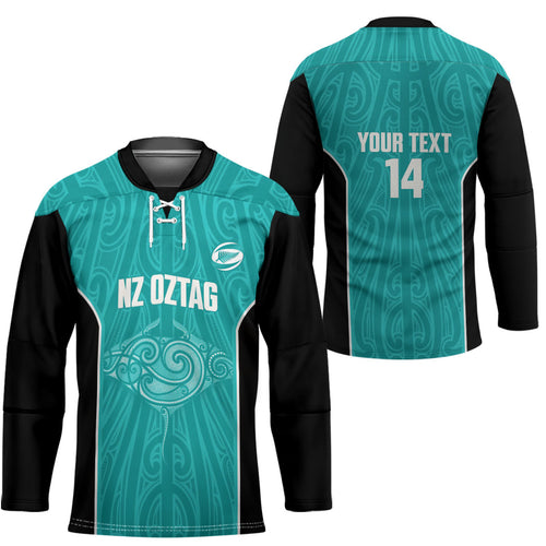 Custom New Zealand Stingray Oztag Hockey Jersey Tag Rugby Maori Pattern Teal Version