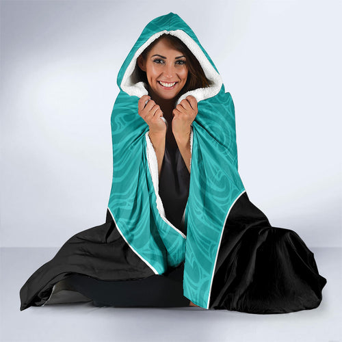 Custom New Zealand Stingray Oztag Hooded Blanket Tag Rugby Maori Pattern Teal Version