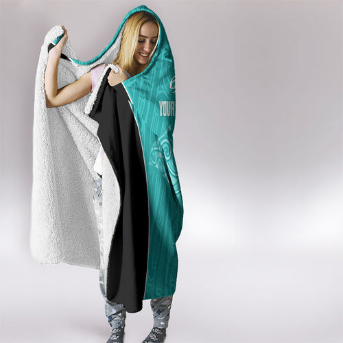 Custom New Zealand Stingray Oztag Hooded Blanket Tag Rugby Maori Pattern Teal Version