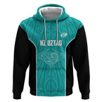 Custom New Zealand Stingray Oztag Hoodie Tag Rugby Maori Pattern Teal Version