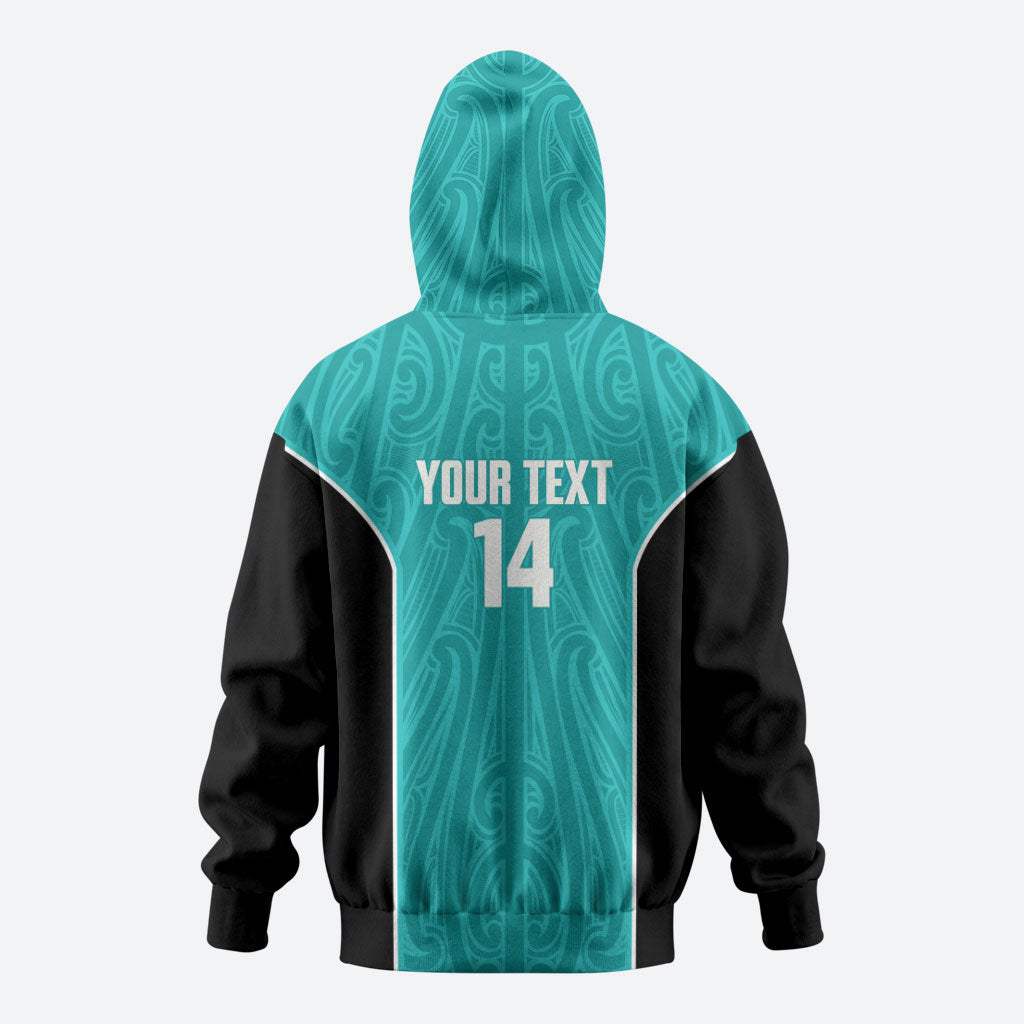 Custom New Zealand Stingray Oztag Hoodie Tag Rugby Maori Pattern Teal Version