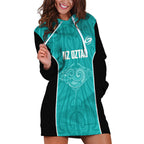 Custom New Zealand Stingray Oztag Hoodie Dress Tag Rugby Maori Pattern Teal Version