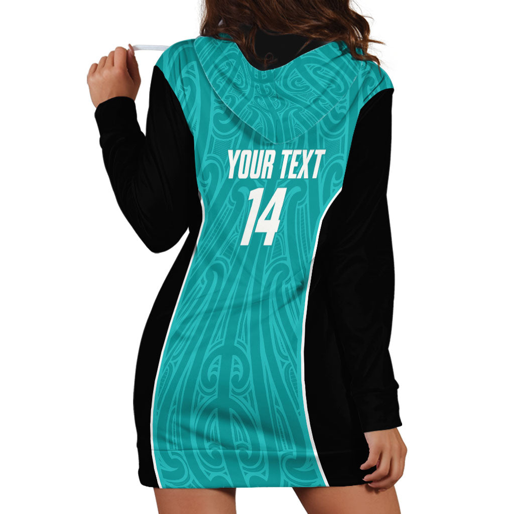 Custom New Zealand Stingray Oztag Hoodie Dress Tag Rugby Maori Pattern Teal Version