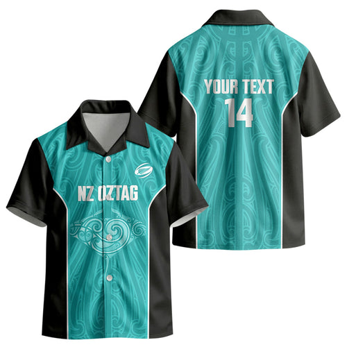 Custom New Zealand Stingray Oztag Kid Hawaiian Shirt Tag Rugby Maori Pattern Teal Version