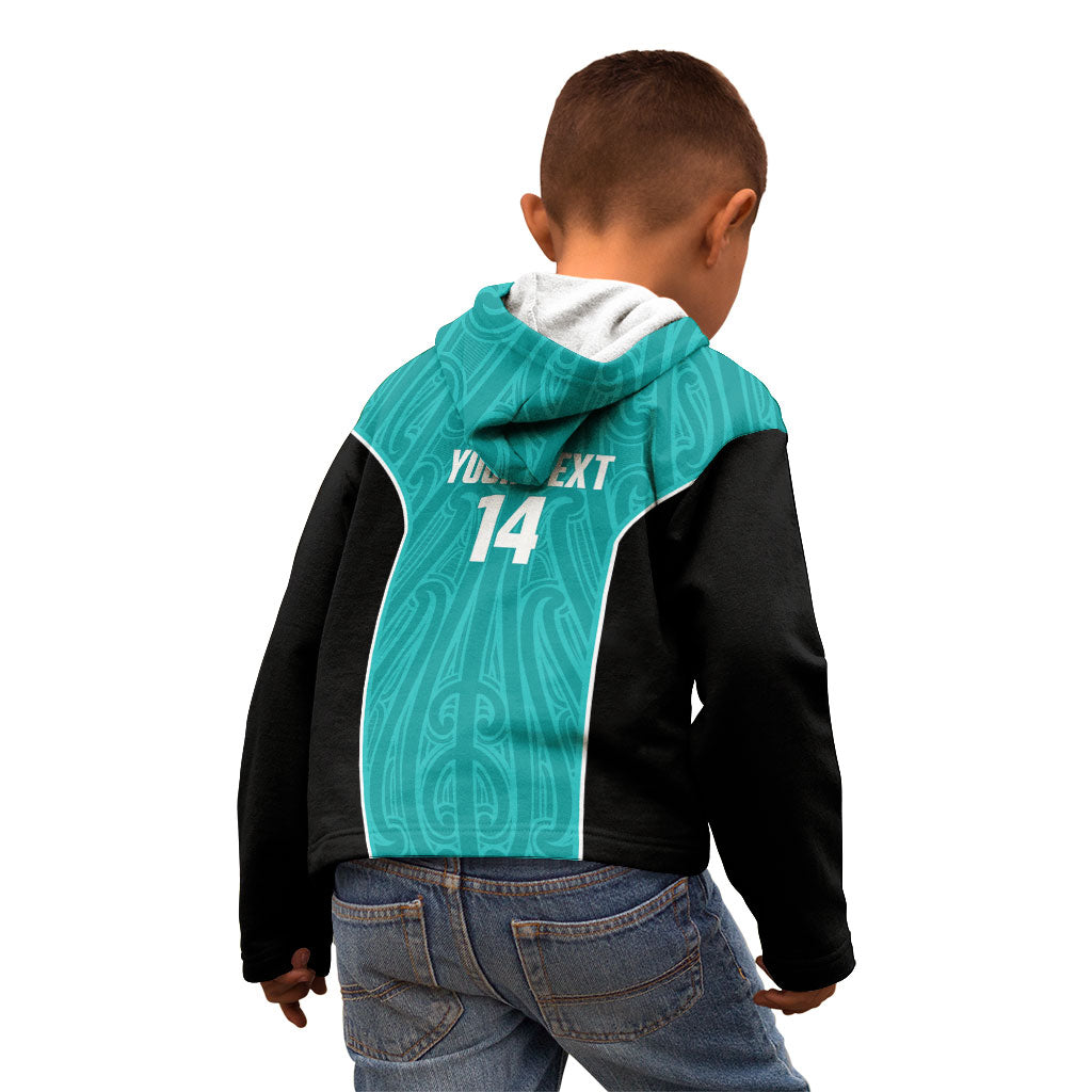 Custom New Zealand Stingray Oztag Kid Hoodie Tag Rugby Maori Pattern Teal Version